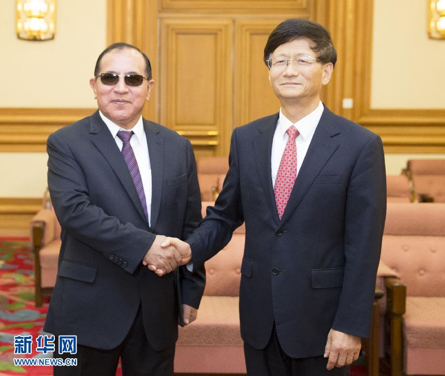 9月5日，中共中央政治局委員、中央政法委書記孟建柱在北京會見秘魯最高法院院長維克托·盧卡斯·蒂科納。 新華社記者 黃敬文 攝 