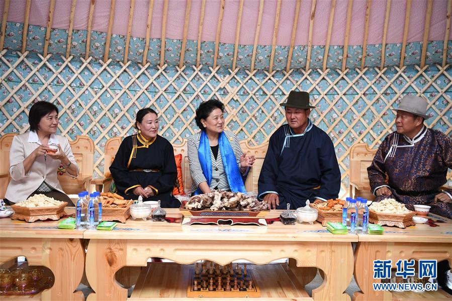 8月10日，中共中央政治局委員、國務(wù)院副總理、中央代表團(tuán)副團(tuán)長劉延?xùn)|率中央代表團(tuán)二分團(tuán)來到呼倫貝爾，把以習(xí)近平同志為核心的黨中央的親切關(guān)懷和全國人民的美好祝福帶給當(dāng)?shù)馗髯甯刹咳罕?。這是劉延?xùn)|在呼倫貝爾市陳巴爾虎旗與當(dāng)?shù)啬撩裼H切交談。新華社記者 連振 攝