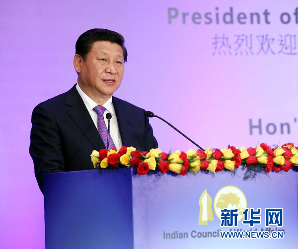 9月18日，國家主席習(xí)近平在印度世界事務(wù)委員會(huì)發(fā)表題為《攜手追尋民族復(fù)興之夢》的重要演講。 新華社記者 姚大偉 攝