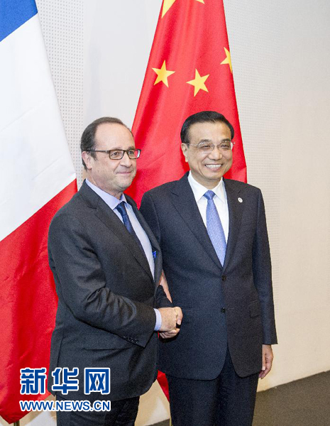 10月16日，中國國務院總理李克強在米蘭會見法國總統(tǒng)奧朗德。新華社記者 王曄 攝