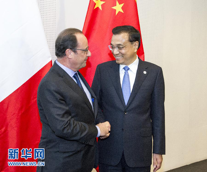 10月16日，中國國務院總理李克強在米蘭會見法國總統(tǒng)奧朗德。新華社記者 王曄 攝 