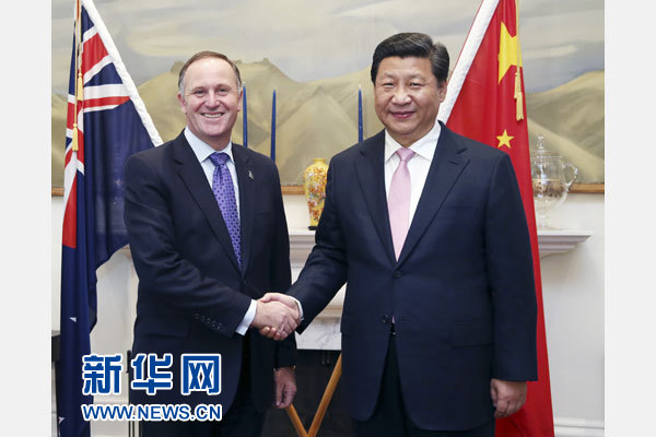 11月20日，國家主席習(xí)近平在惠靈頓同新西蘭總理約翰·基舉行會(huì)談。 新華社記者 姚大偉 攝