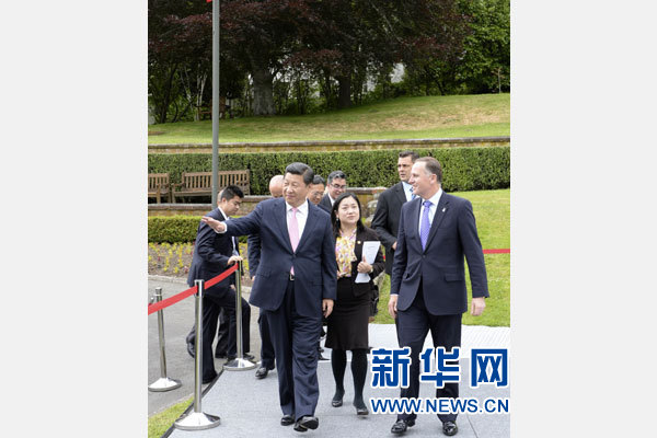 11月20日，中國國家主席習(xí)近平在惠靈頓同新西蘭總理約翰·基舉行會(huì)談。 新華社記者 李學(xué)仁 攝