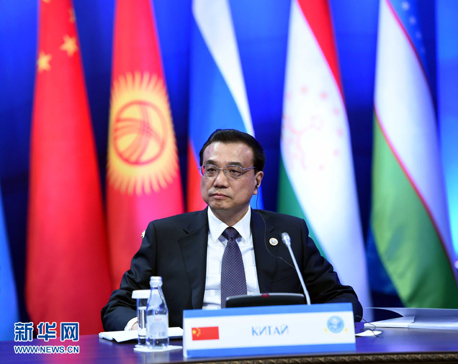 12月15日，中國國務院總理李克強在阿斯塔納出席上海合作組織成員國政府首腦理事會第十三次會議。 新華社記者 饒愛民 攝