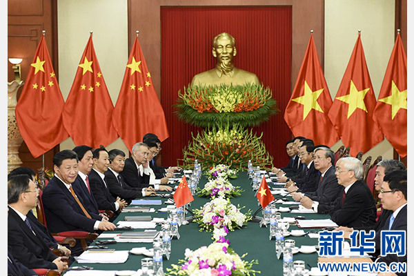 11月5日，中共中央總書記、國家主席習近平在河內(nèi)同越共中央總書記阮富仲舉行會談。 新華社記者李學仁攝