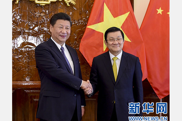 11月6日，中共中央總書記、國家主席習近平在河內同越南國家主席張晉創(chuàng)舉行會談。 新華社記者李學仁攝