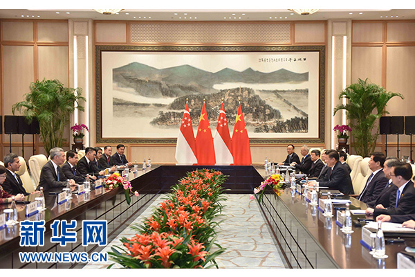 9月2日，國(guó)家主席習(xí)近平在杭州會(huì)見(jiàn)新加坡總理李顯龍。新華社記者張鐸攝