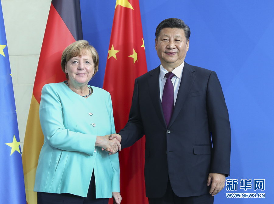 7月5日，國(guó)家主席習(xí)近平在柏林同德國(guó)總理默克爾舉行會(huì)談。新華社記者謝環(huán)馳攝