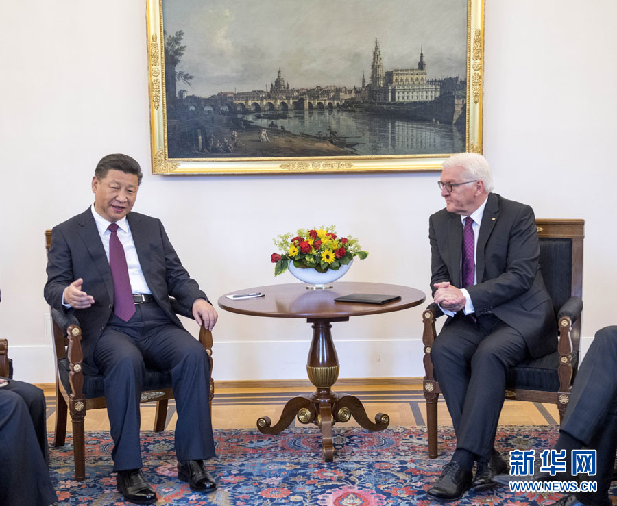7月5日，國(guó)家主席習(xí)近平在柏林會(huì)見德國(guó)總統(tǒng)施泰因邁爾。 新華社記者李學(xué)仁 攝