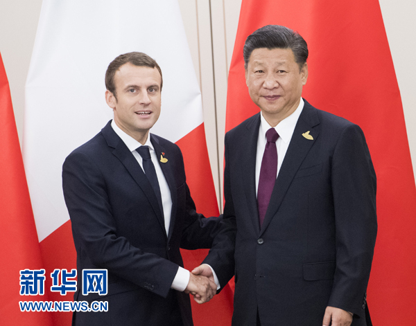 7月8日，國家主席習(xí)近平在漢堡會見法國總統(tǒng)馬克龍。新華社記者 李學(xué)仁 攝