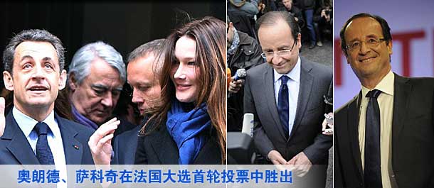 奧朗德、薩科奇在法國大選首輪投票中勝出